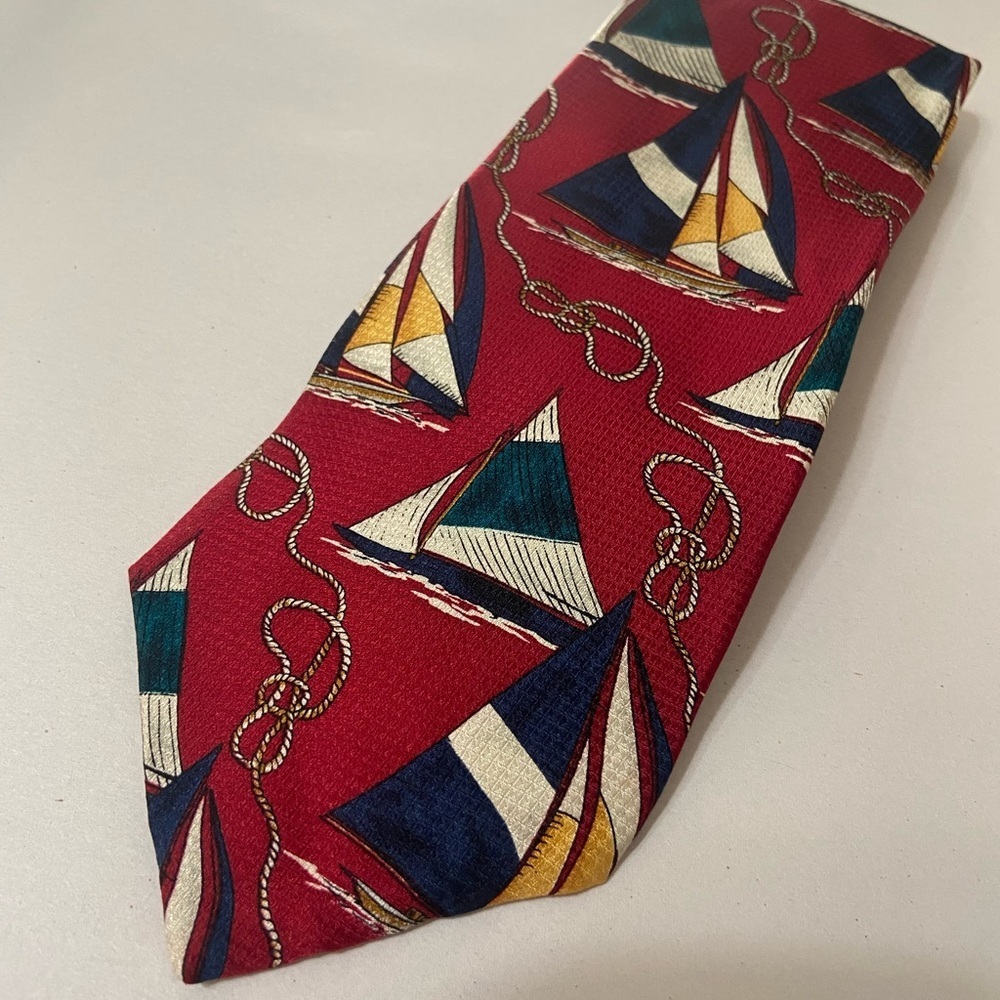 Foxx & Hawkfield 100% silk nautical sailboat novelty print mens neck tie EUC
